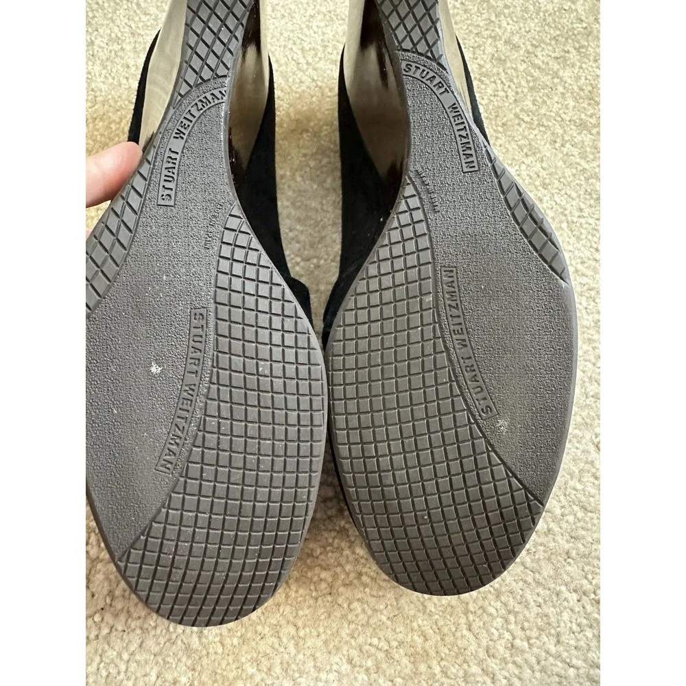 Stuart Weitzman Black Suede Brown‎ Wood Wedge Shoes Size 8 1/2 Silver Studs Read - Picture 9 of 13